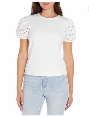 Express White Puff-Sleeve Eyelet Tee🌟Size XXL